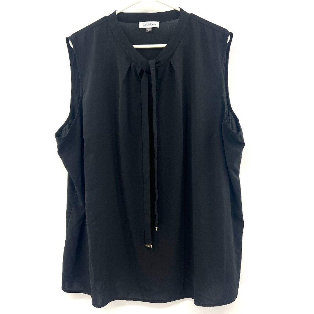 Calvin Klein Black Tasseled Logo Sleeveless Blouse Women's 3X